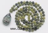 GMN4919 Hand-knotted 8mm, 10mm Canadian jade 108 beads mala necklace with pendant