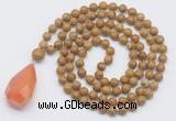 GMN4924 Hand-knotted 8mm, 10mm wooden jasper 108 beads mala necklace with pendant