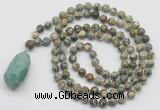 GMN4927 Hand-knotted 8mm, 10mm rhyolite 108 beads mala necklace with pendant