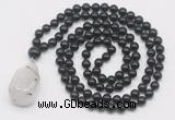 GMN4931 Hand-knotted 8mm, 10mm black obsidian 108 beads mala necklace with pendant