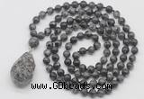 GMN4934 Hand-knotted 8mm, 10mm black labradorite 108 beads mala necklace with pendant