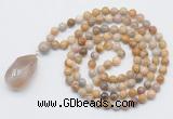 GMN4937 Hand-knotted 8mm, 10mm fossil coral 108 beads mala necklace with pendant