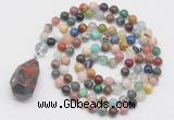 GMN4938 Hand-knotted 8mm, 10mm colorful gemstone 108 beads mala necklace with pendant