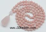 GMN4941 Hand-knotted 8mm, 10mm Chinese pink opal 108 beads mala necklace with pendant