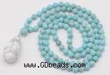 GMN4944 Hand-knotted 8mm, 10mm blue howlite 108 beads mala necklace with pendant