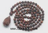 GMN5029 Hand-knotted 8mm, 10mm matte red tiger eye 108 beads mala necklace with pendant