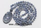 GMN5065 Hand-knotted 8mm, 10mm blue spot stone 108 beads mala necklace with pendant