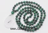 GMN5096 Hand-knotted 8mm, 10mm green tiger eye 108 beads mala necklace with pendant