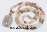 GMN5111 Hand-knotted 8mm, 10mm matte volcano cherry quartz 108 beads mala necklace with pendant