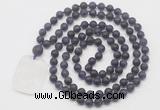 GMN5112 Hand-knotted 8mm, 10mm matte amethyst 108 beads mala necklace with pendant