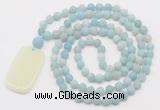 GMN5115 Hand-knotted 8mm, 10mm matte amazonite 108 beads mala necklace with pendant