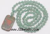 GMN5116 Hand-knotted 8mm, 10mm matte green aventurine 108 beads mala necklace with pendant