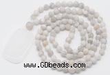 GMN5119 Hand-knotted 8mm, 10mm matte white crazy agate 108 beads mala necklace with pendant