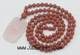 GMN5139 Hand-knotted 8mm, 10mm matte red jasper 108 beads mala necklace with pendant