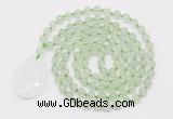 GMN5146 Hand-knotted 8mm, 10mm prehnite 108 beads mala necklace with pendant