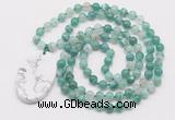 GMN5155 Hand-knotted 8mm, 10mm green banded agate 108 beads mala necklace with pendant