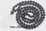 GMN5159 Hand-knotted 8mm, 10mm black agate 108 beads mala necklace with pendant