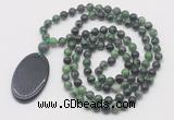 GMN5172 Hand-knotted 8mm, 10mm ruby zoisite 108 beads mala necklace with pendant