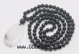 GMN5175 Hand-knotted 8mm, 10mm black obsidian 108 beads mala necklace with pendant