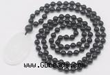 GMN5176 Hand-knotted 8mm, 10mm black tourmaline 108 beads mala necklace with pendant