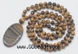 GMN5183 Hand-knotted 8mm, 10mm yellow tiger eye 108 beads mala necklace with pendant