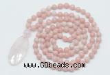 GMN5185 Hand-knotted 8mm, 10mm Chinese pink opal 108 beads mala necklace with pendant