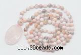 GMN5186 Hand-knotted 8mm, 10mm natural pink opal 108 beads mala necklace with pendant