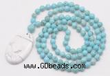 GMN5188 Hand-knotted 8mm, 10mm blue howlite 108 beads mala necklace with pendant