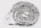 GMN5194 Hand-knotted 8mm, 10mm cloudy quartz 108 beads mala necklace with pendant