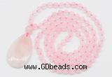 GMN5197 Hand-knotted 8mm, 10mm rose quartz 108 beads mala necklace with pendant