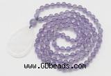 GMN5198 Hand-knotted 8mm, 10mm amethyst 108 beads mala necklace with pendant