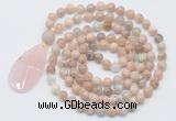 GMN5204 Hand-knotted 8mm, 10mm sunstone 108 beads mala necklace with pendant