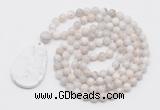 GMN5207 Hand-knotted 8mm, 10mm white crazy agate 108 beads mala necklace with pendant