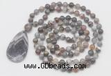 GMN5211 Hand-knotted 8mm, 10mm Botswana agate 108 beads mala necklace with pendant