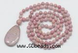 GMN5219 Hand-knotted 8mm, 10mm pink wooden jasper 108 beads mala necklace with pendant