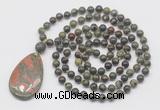 GMN5226 Hand-knotted 8mm, 10mm dragon blood jasper 108 beads mala necklace with pendant