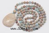 GMN5228 Hand-knotted 8mm, 10mm serpentine jasper 108 beads mala necklace with pendant