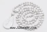 GMN5241 Hand-knotted 8mm, 10mm white howlite 108 beads mala necklace with pendant