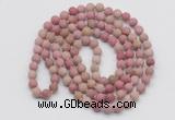 GMN5504 Hand-knotted 6mm matte pink wooden fossil jasper 108 beads mala necklaces