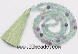 GMN5600 Hand-knotted 6mm matte fluorite 108 beads mala necklaces with tassel