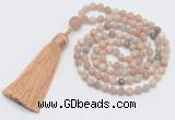 GMN5601 Hand-knotted 6mm matte sunstone 108 beads mala necklaces with tassel