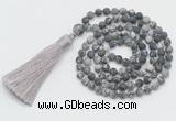 GMN5603 Hand-knotted 6mm matte black water jasper 108 beads mala necklaces with tassel