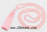 GMN5605 Hand-knotted 6mm matte rose quartz 108 beads mala necklaces with tassel