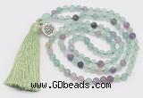 GMN5700 Hand-knotted 6mm matte fluorite 108 beads mala necklaces with tassel & charm