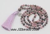 GMN5702 Hand-knotted 6mm matte rhodonite 108 beads mala necklaces with tassel & charm