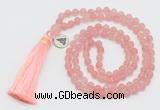 GMN5706 Hand-knotted 6mm matte cherry quartz 108 beads mala necklaces with tassel & charm