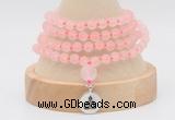 GMN5800 Hand-knotted 6mm matter rose quartz 108 beads mala necklaces with charm