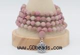 GMN5804 Hand-knotted 6mm matter pink wooden jasper 108 beads mala necklaces with charm