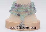 GMN5810 Hand-knotted 6mm matter fluorite 108 beads mala necklaces with charm