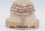 GMN5811 Hand-knotted 6mm matter sunstone 108 beads mala necklaces with charm